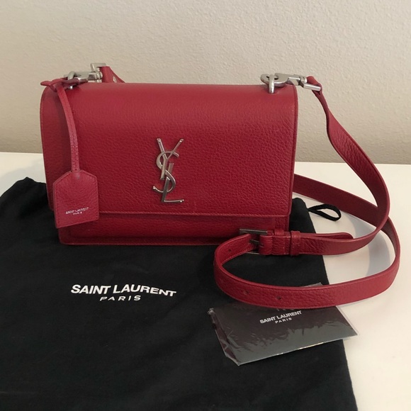 🇫🇷 Saint Laurent Sunset red leather satchel bag - Picture 2 of 15